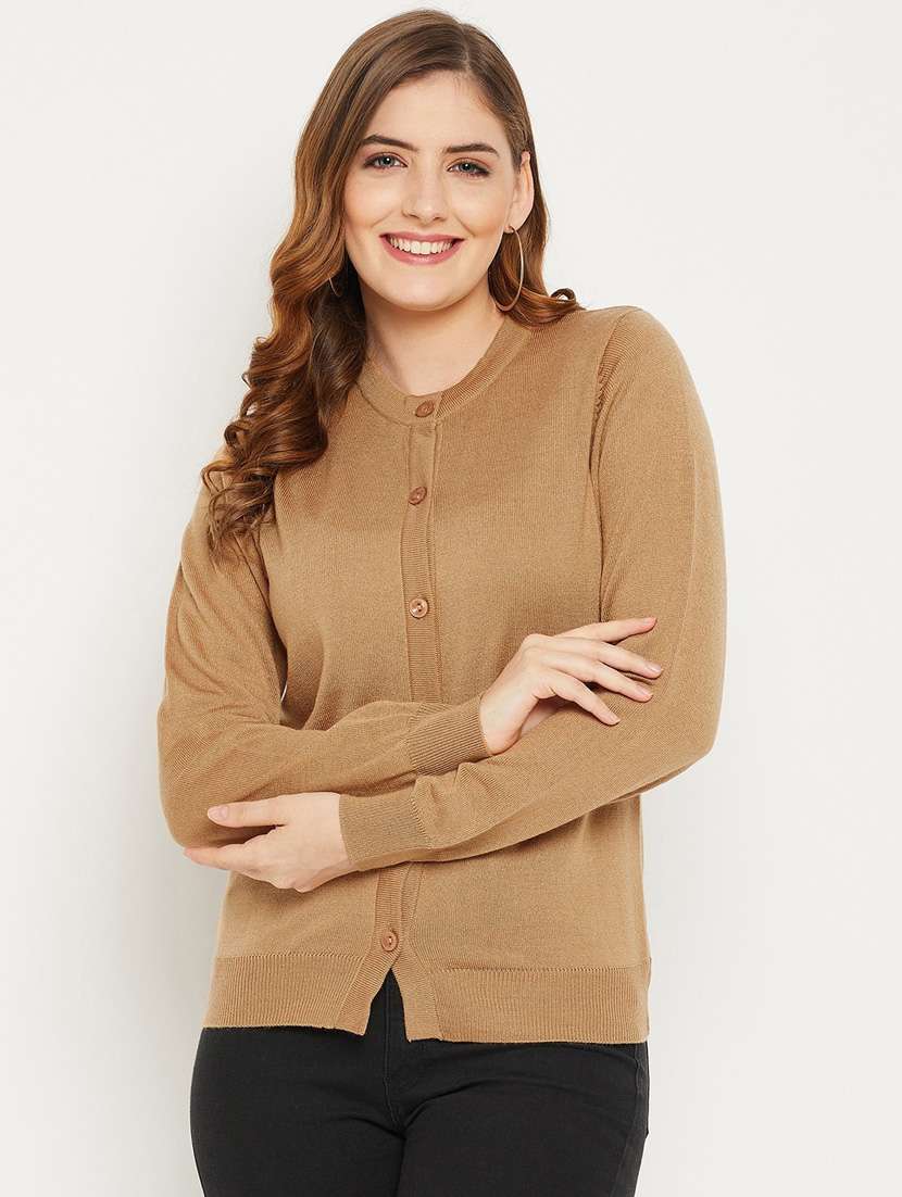 brown solid woolen cardigan