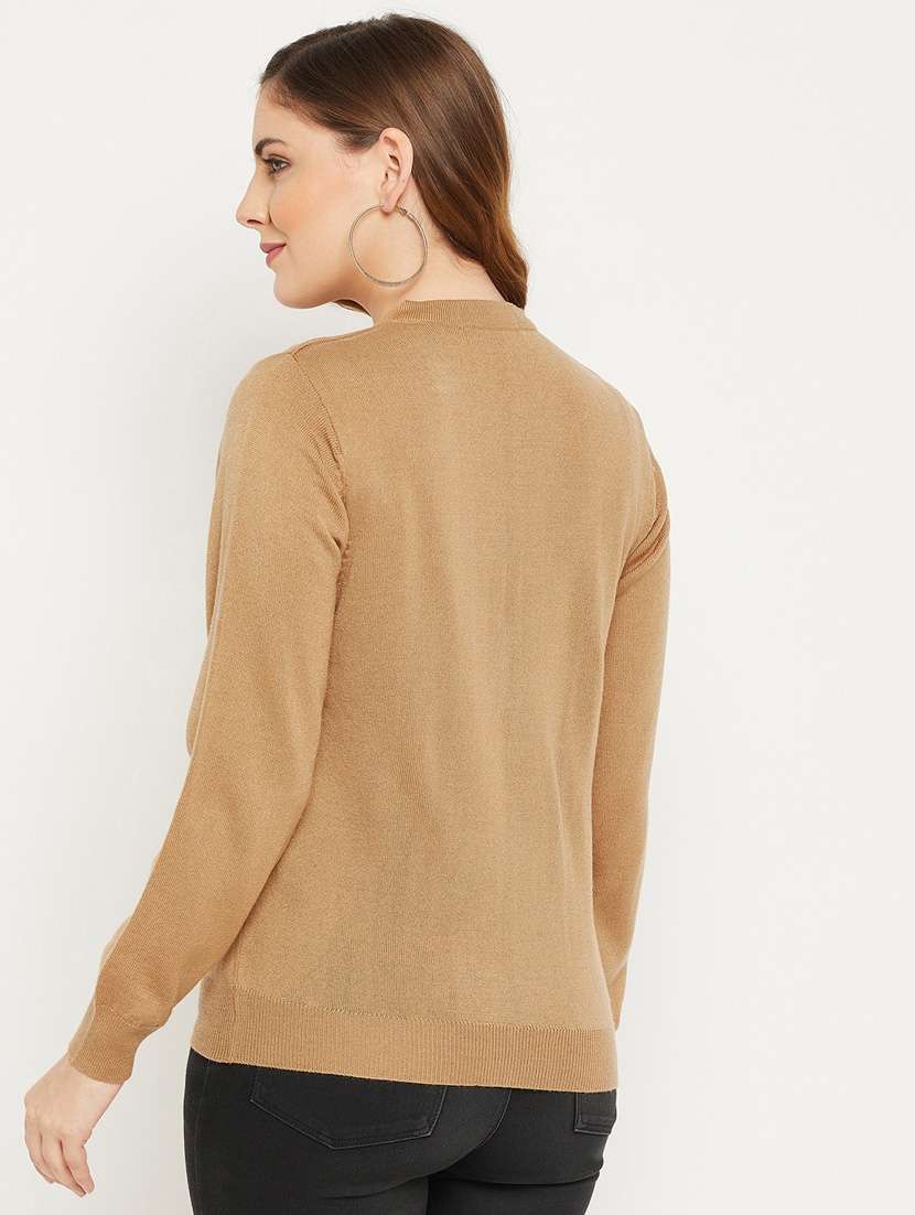 brown solid woolen cardigan - 20507146 -  Standard Image - 3