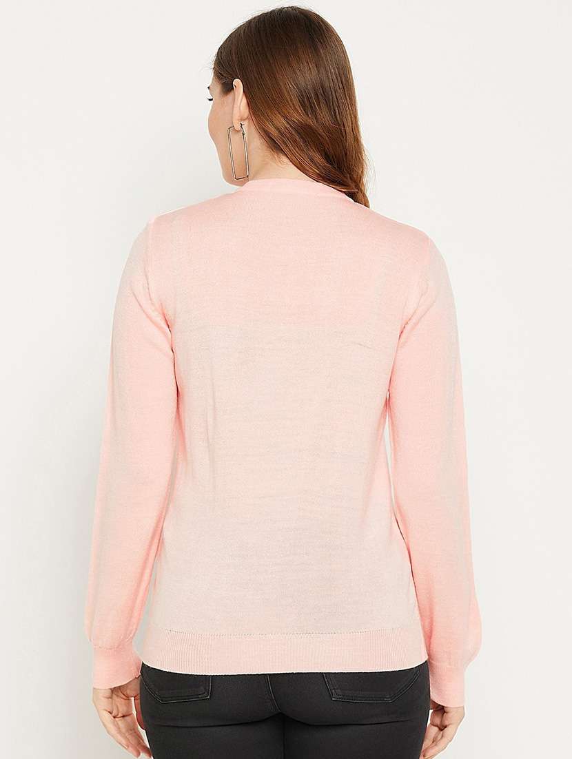 peach solid woolen cardigan - 20507148 - Standard Image - 3