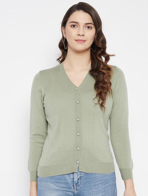 neo mint solid woolen cardigan - 20507153 - Standard Image - 0