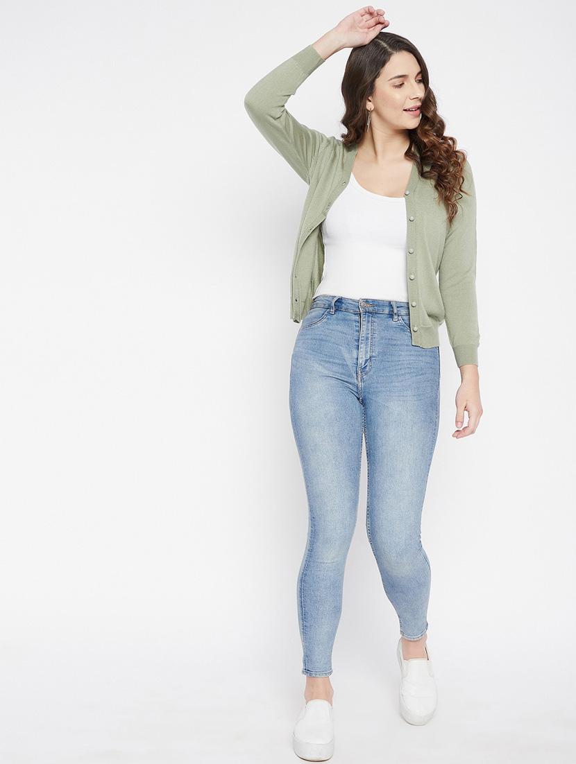 neo mint solid woolen cardigan - 20507153 - Standard Image - 3