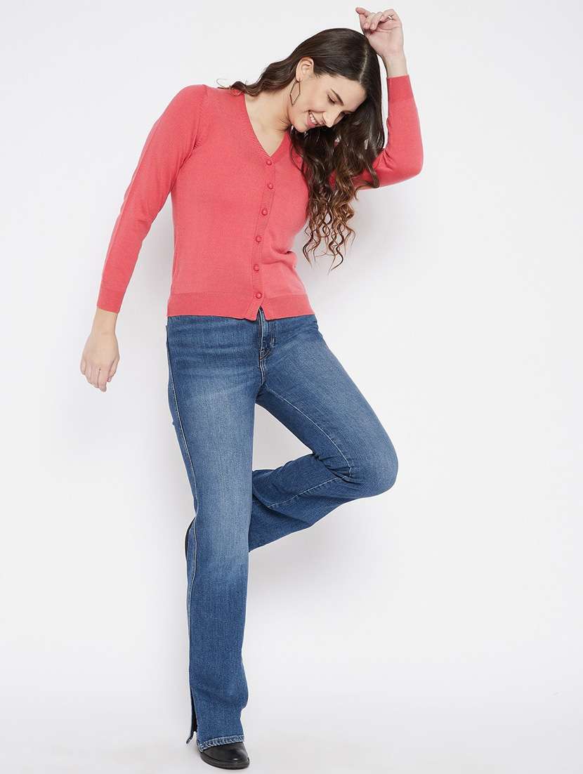 peach solid woolen cardigan - 20507154 -  Standard Image - 3