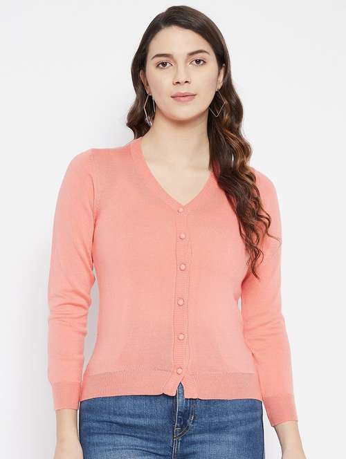 pink solid woolen cardigan - 20507155 -  Standard Image - 0