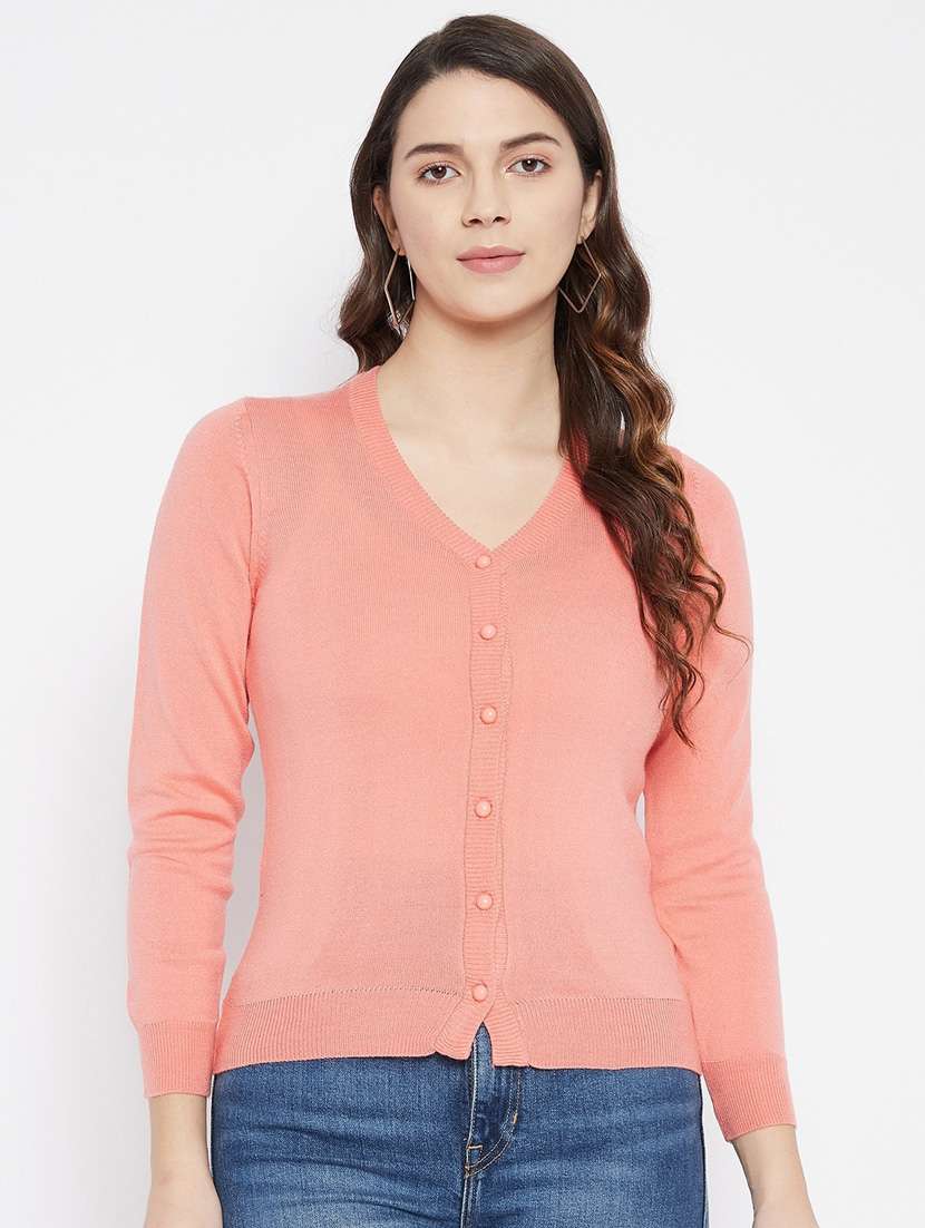 pink solid woolen cardigan