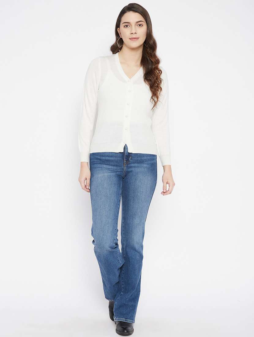 white solid woolen cardigan - 20507156 -  Standard Image - 3