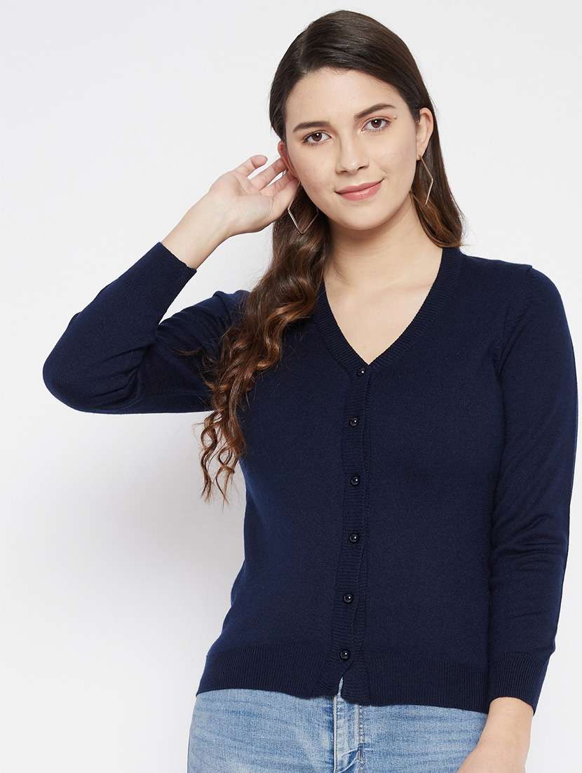 navy blue solid woolen cardigan - 20507157 - Zoom Image - 0