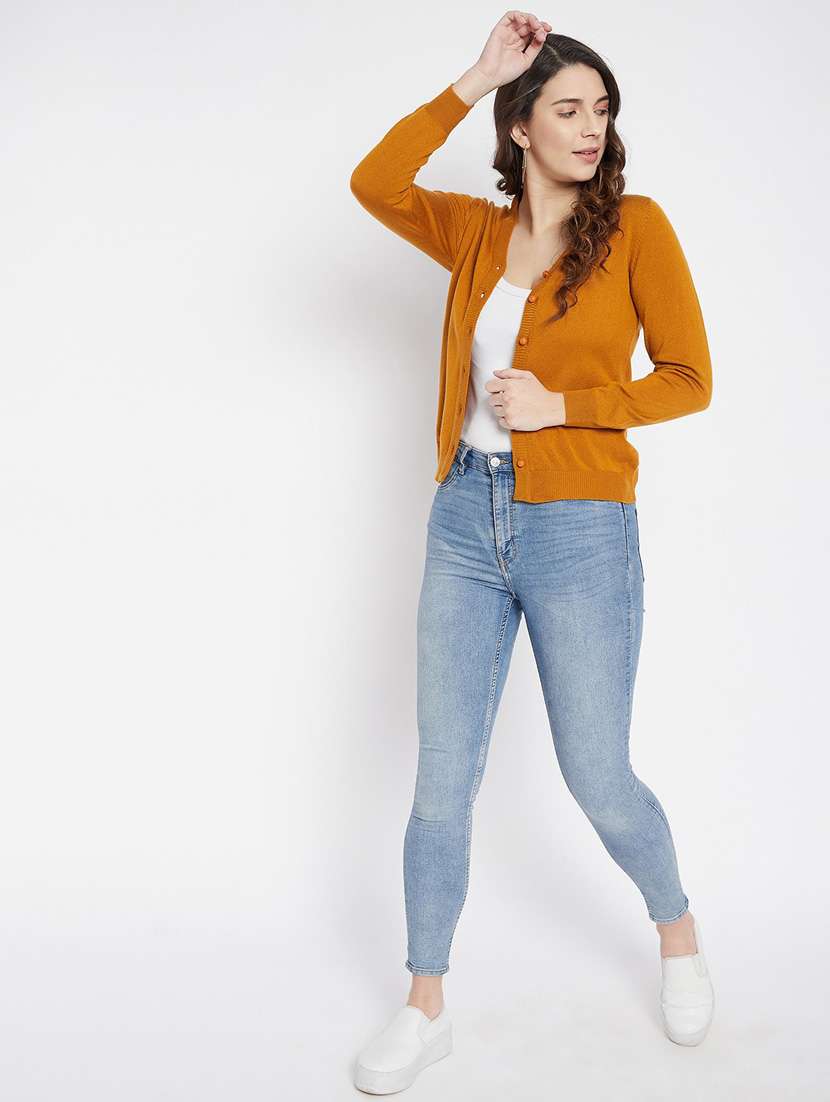 mustard solid woolen cardigan - 20507158 -  Standard Image - 3