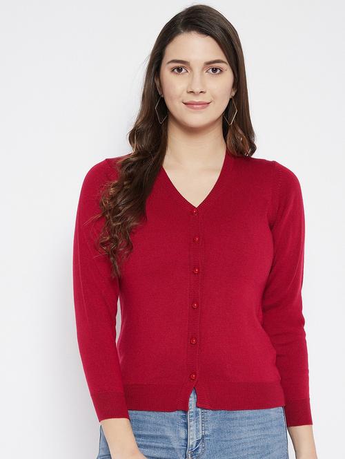 maroon solid woolen cardigan - 20507159 - Standard Image - 0