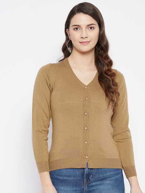 brown solid woolen cardigan - 20507161 -  Standard Image - 0