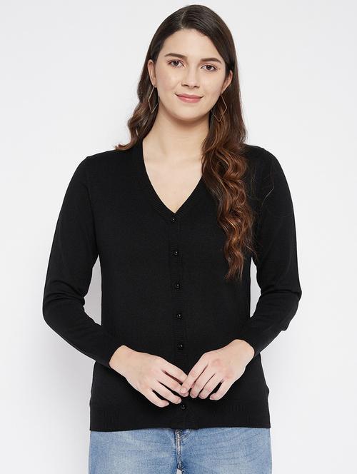black solid woolen cardigan - 20507163 - Standard Image - 0