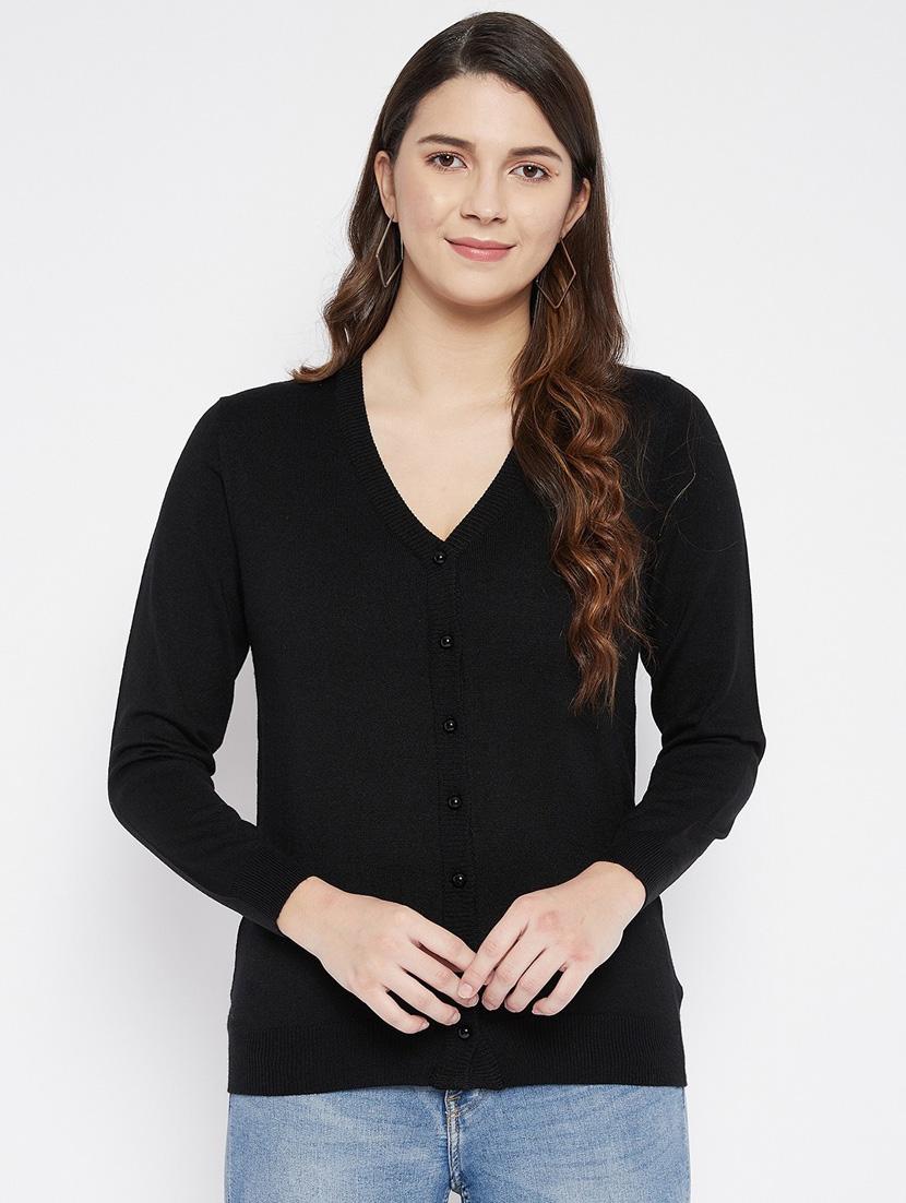 black solid woolen cardigan