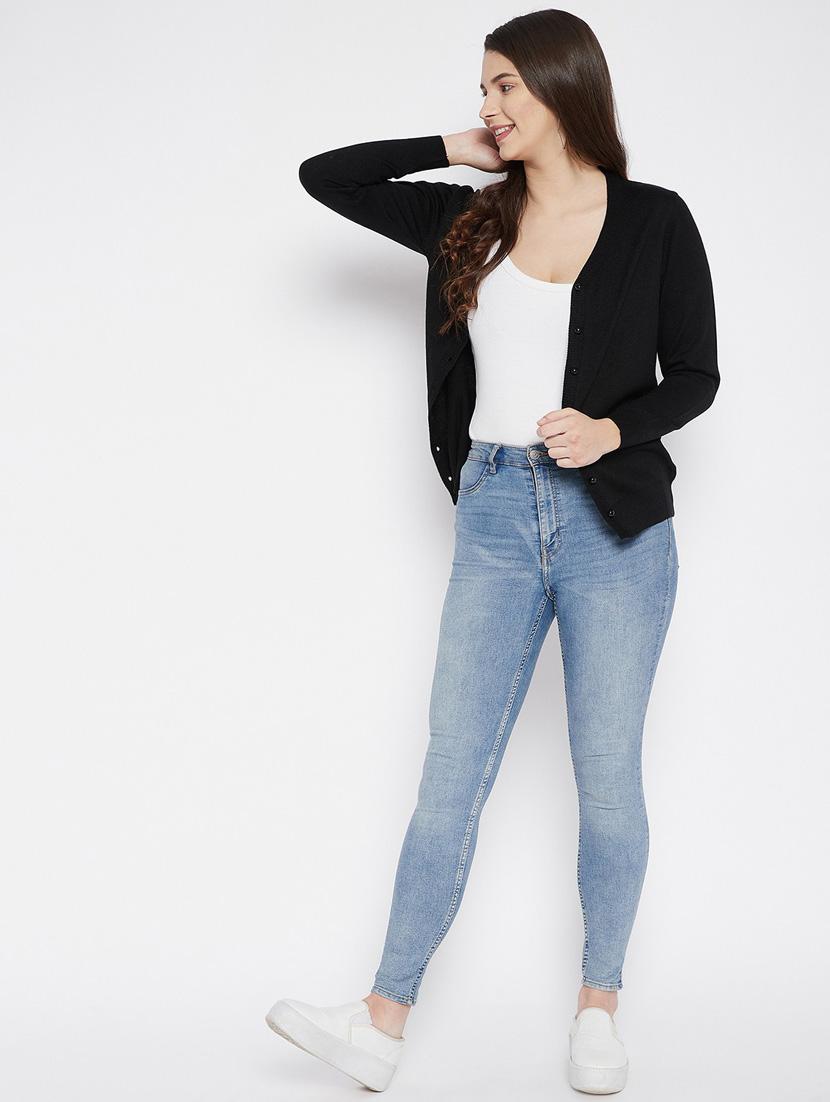 black solid woolen cardigan - 20507163 - Standard Image - 3