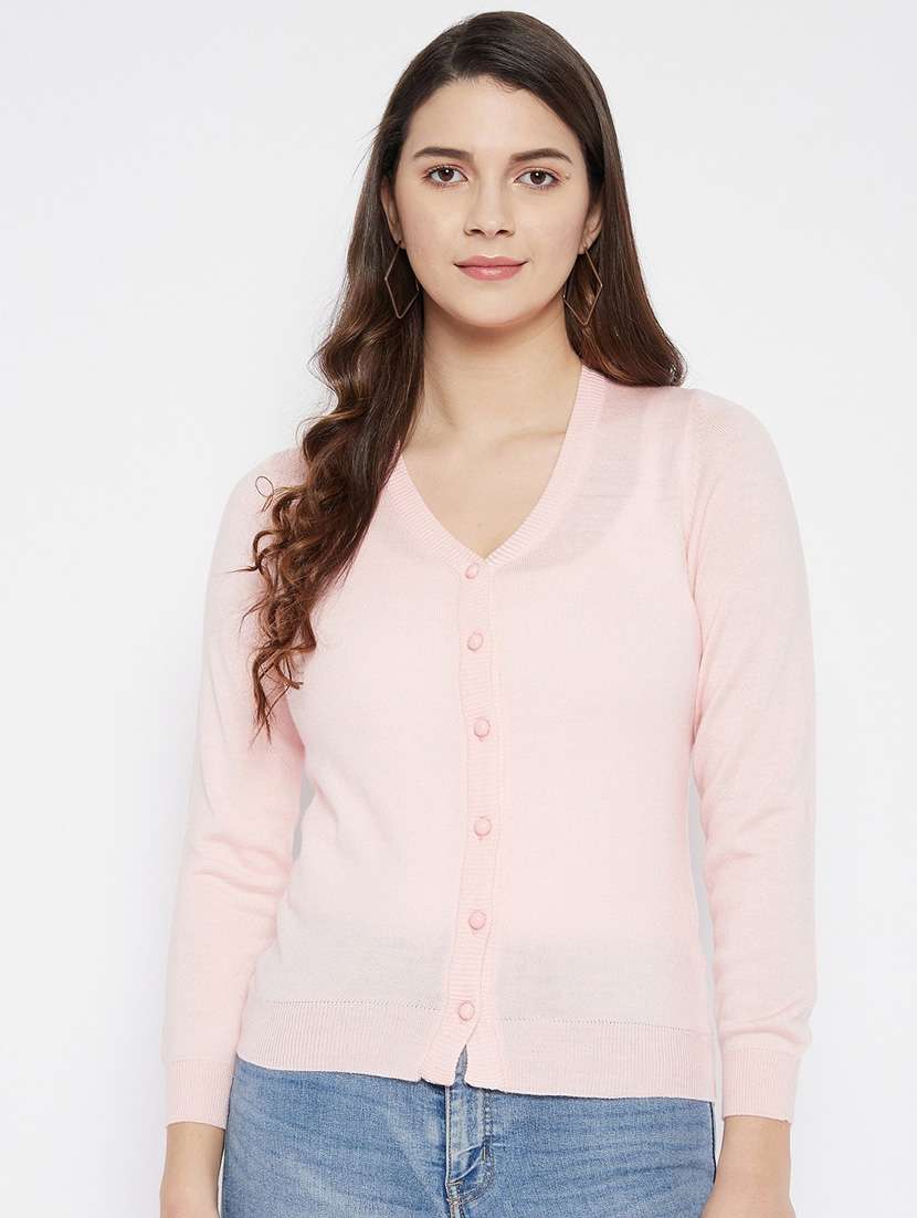 rosewater solid woolen cardigan