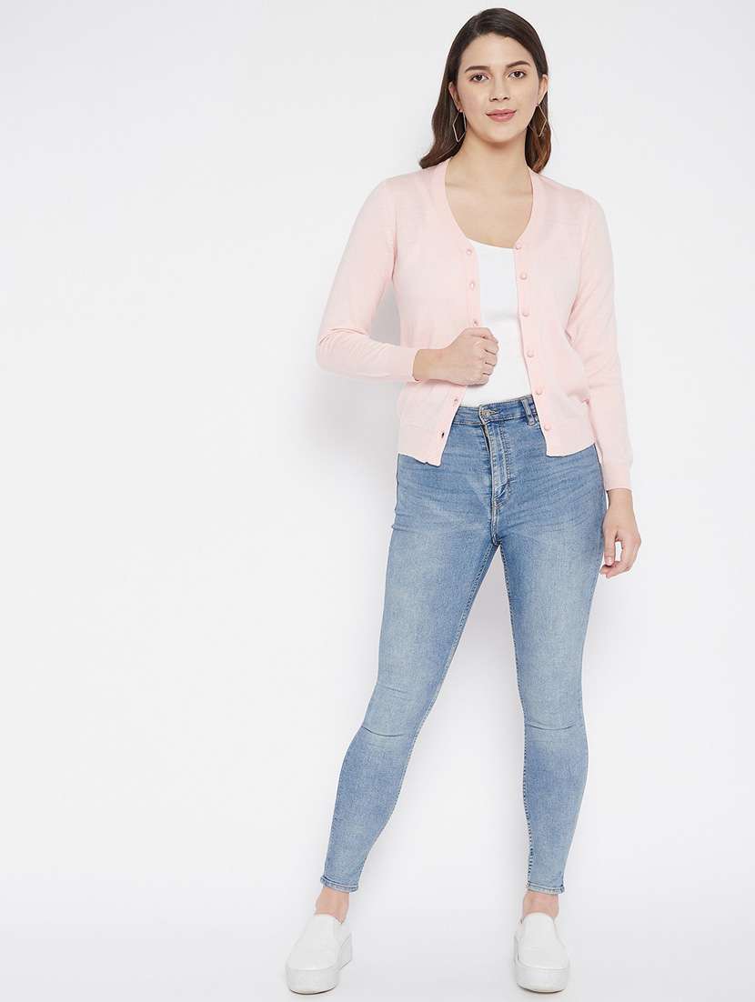 rosewater solid woolen cardigan - 20507165 -  Standard Image - 3