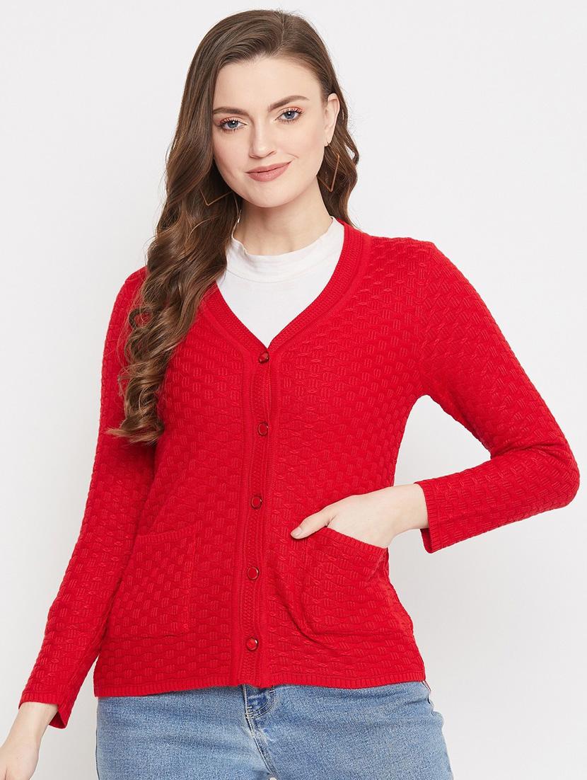 red self designed woolen cardigan - 20507172 - Zoom Image - 0