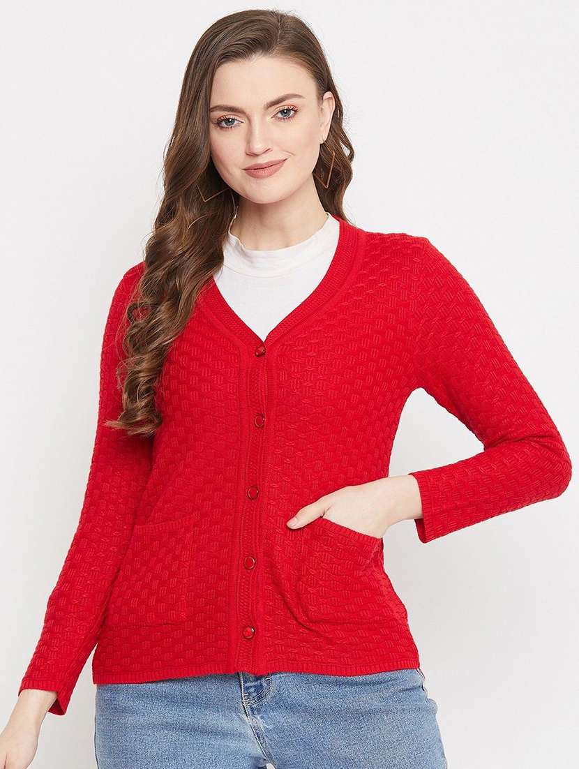 red self designed woolen cardigan - 20507172 -  Zoom Image - 0