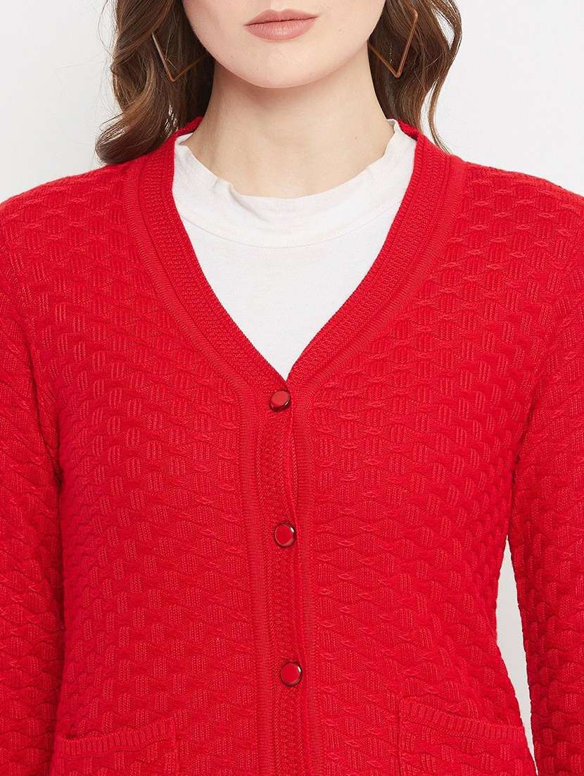 red self designed woolen cardigan - 20507172 -  Standard Image - 3