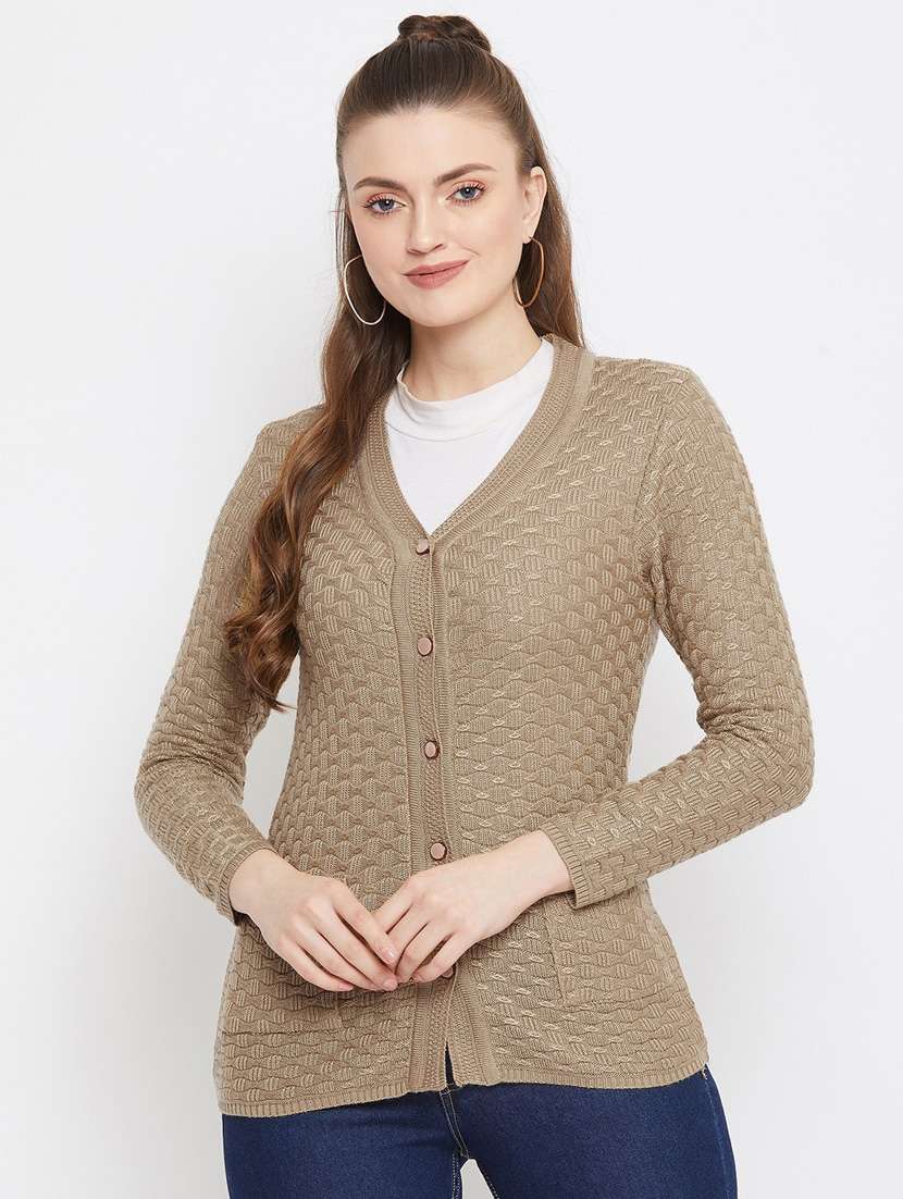 beige self designed woolen cardigan - 20507176 - Zoom Image - 0