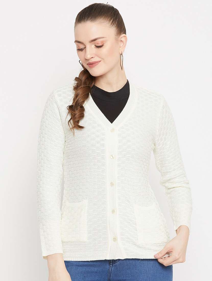 white self designed woolen cardigan - 20507177 -  Zoom Image - 0