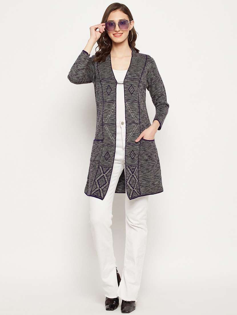 women self design woollen cardigan - 20507187 -  Standard Image - 3