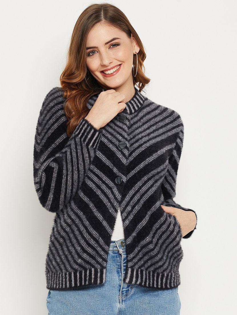 women grey striped cardigan - 20507220 -  Zoom Image - 0