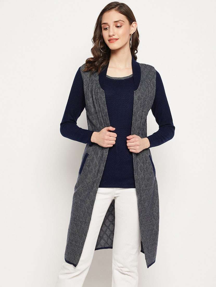 women self design woollen cardigan