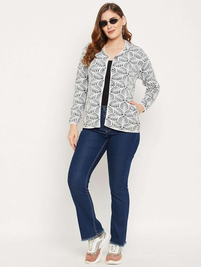 white self designed woolen cardigan - 20507248 - Standard Image - 3