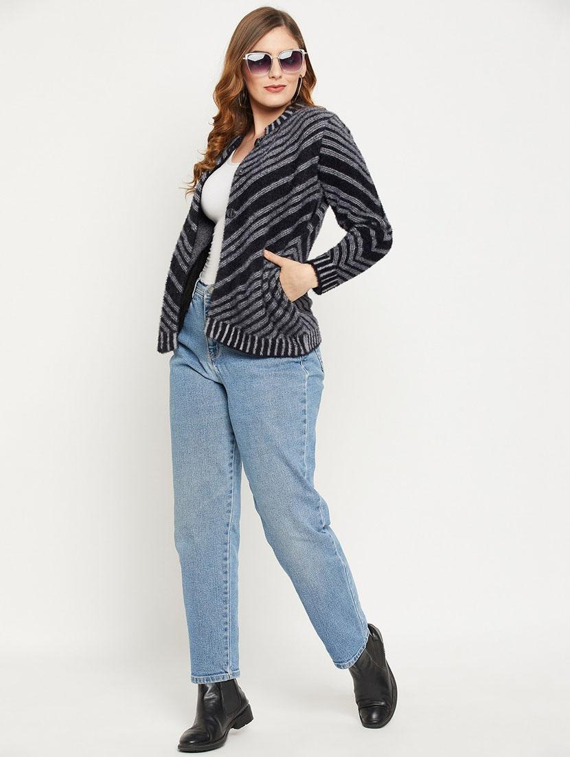 black self designed woolen cardigan - 20507265 - Standard Image - 3