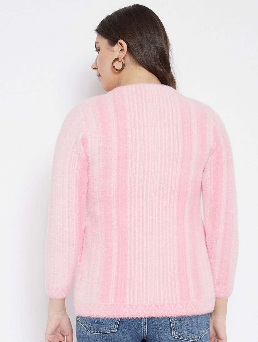 pink self designed woolen cardigan - 20507266 -  Standard Image - 3