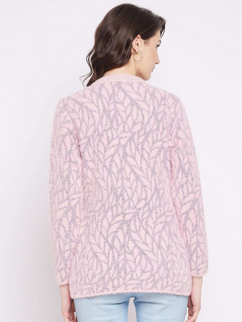 pink self designed woolen cardigan - 20507268 - Standard Image - 3