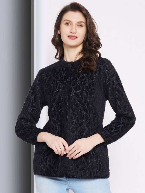 black self designed woolen cardigan - 20507271 -  Standard Image - 0