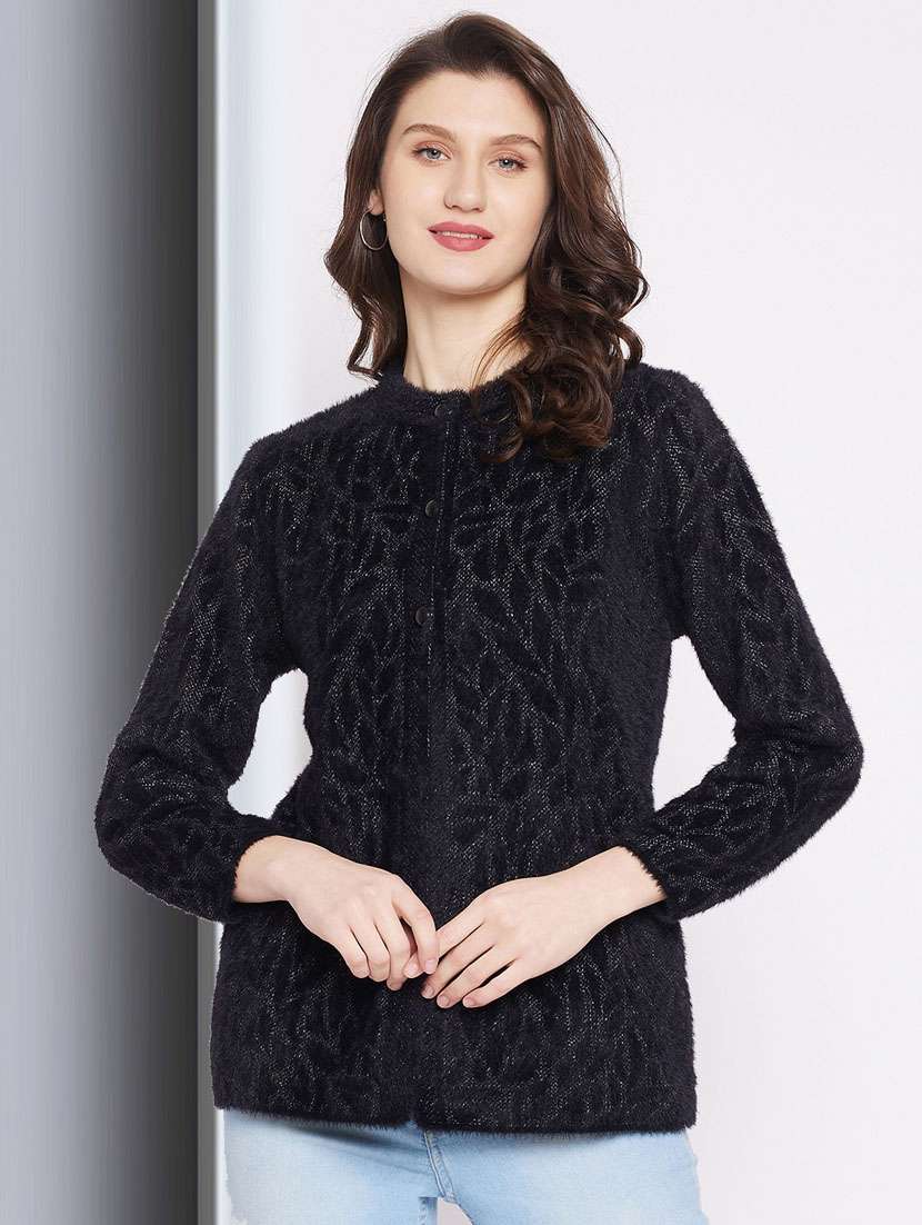 black self designed woolen cardigan