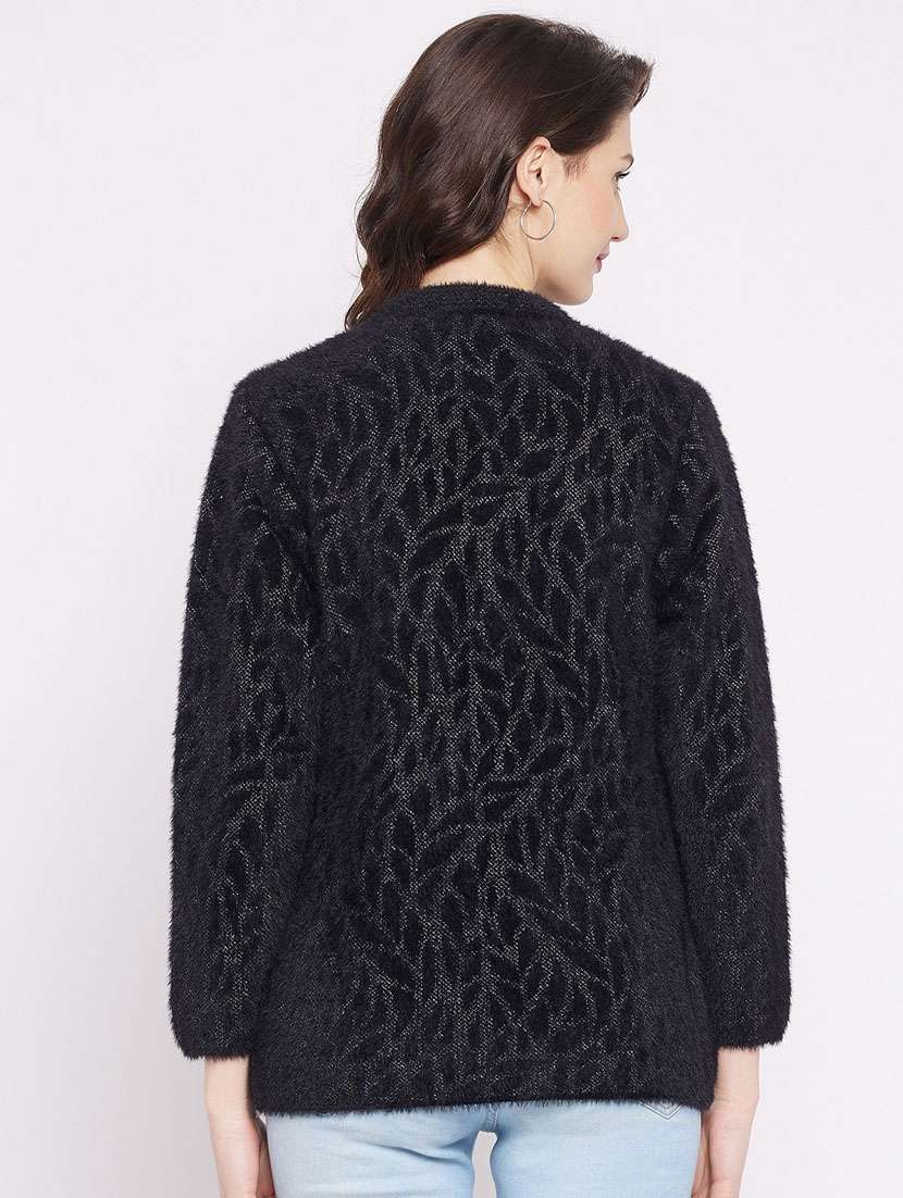 black self designed woolen cardigan - 20507271 - Standard Image - 3