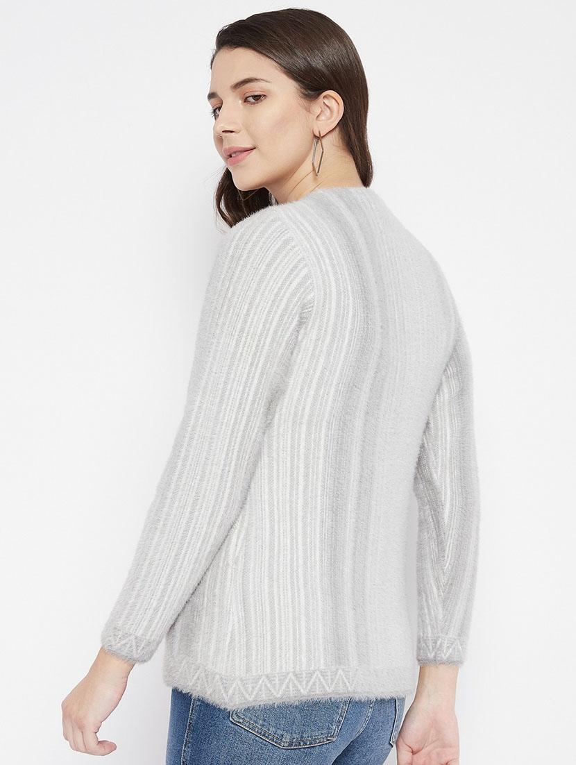 grey self designed woolen cardigan - 20507272 - Standard Image - 3