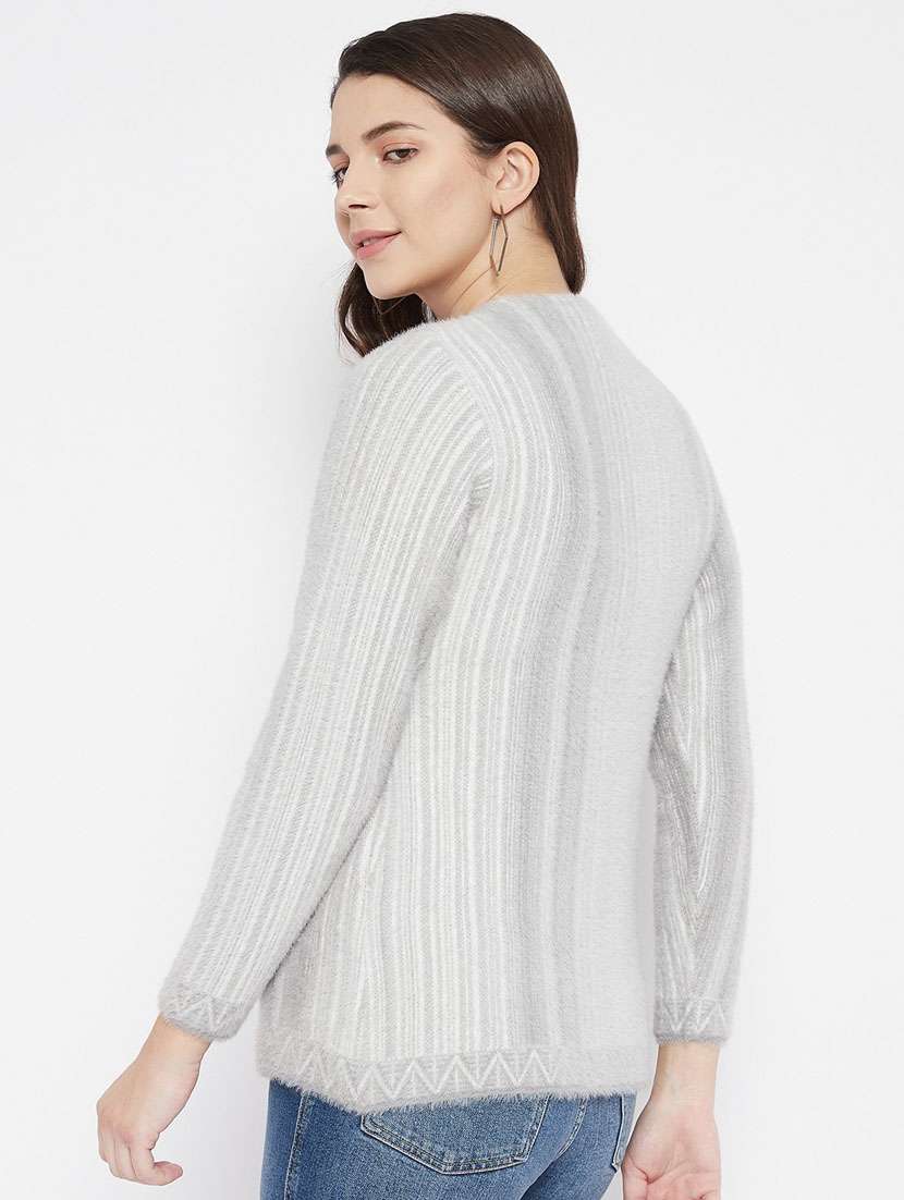 grey self designed woolen cardigan - 20507273 - Standard Image - 3