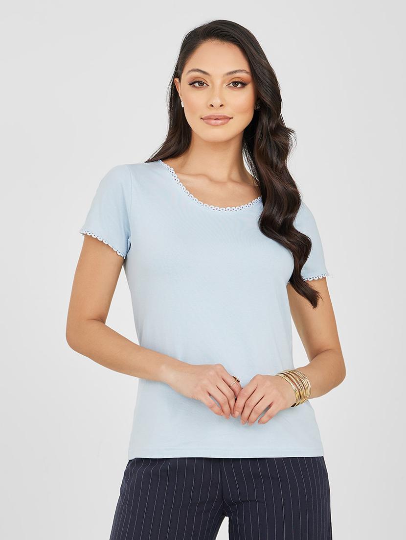 women solid purist blue cotton regular t-shirt - 20507586 - Zoom Image - 0
