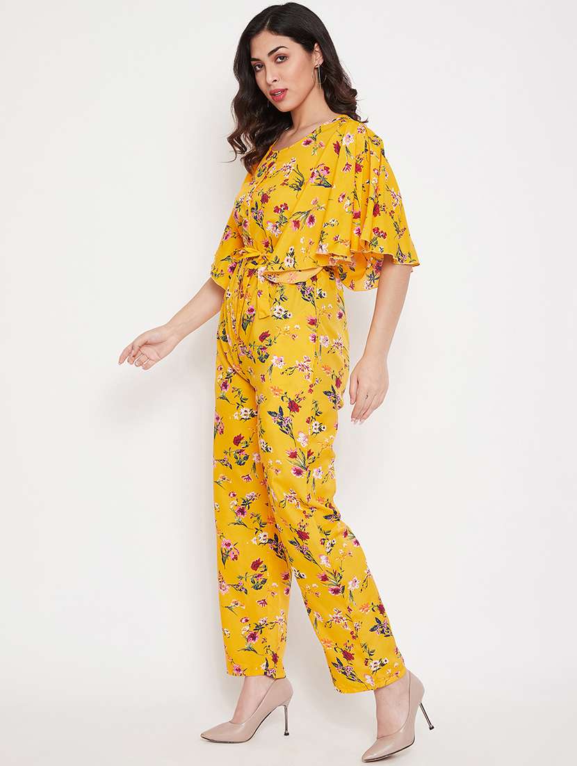 women floral printed mellow yellow crepe full leg jumpsuit - 20507924 -  Standard Image - 3