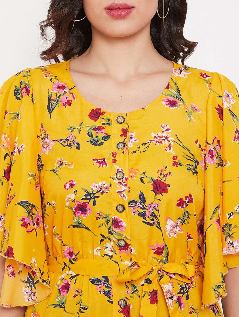 women floral printed mellow yellow crepe full leg jumpsuit - 20507924 -  Standard Image - 5