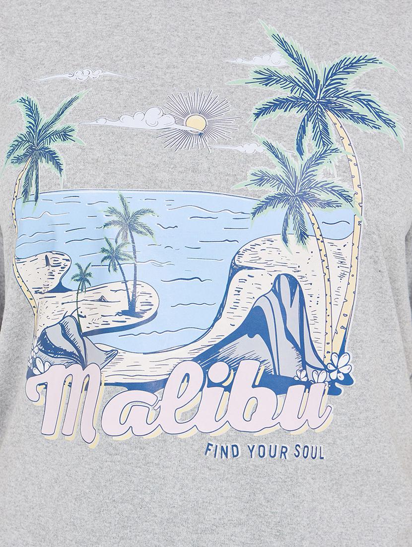 women graphic printed grey melange cotton oversized t-shirt - 20508279 - Standard Image - 3