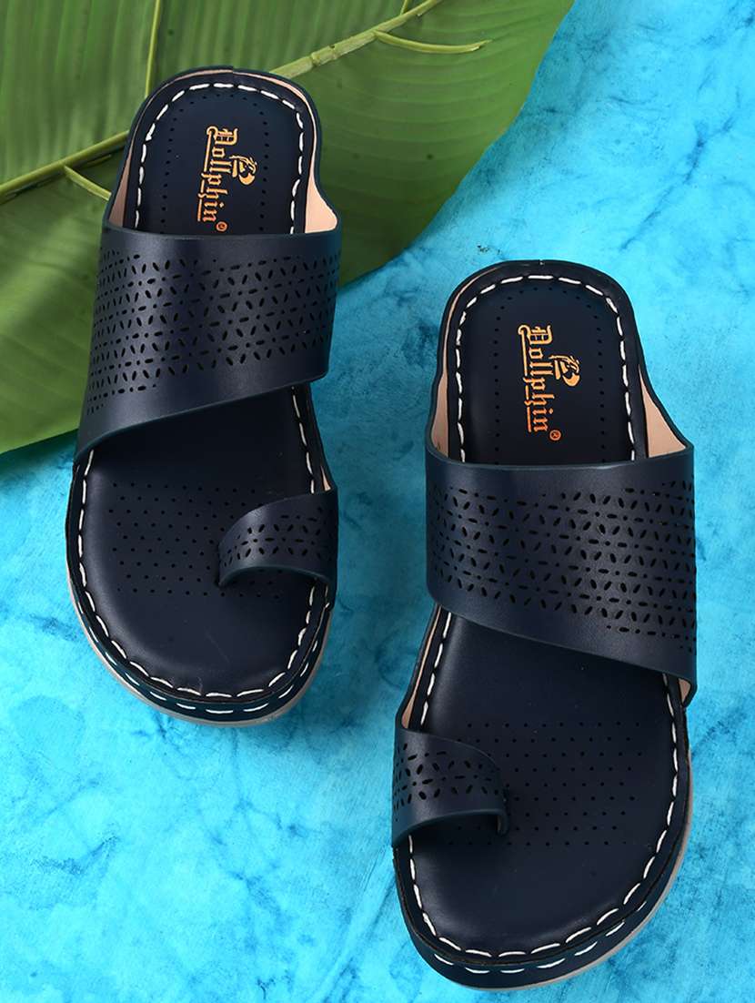 women navy blue cut work sandal