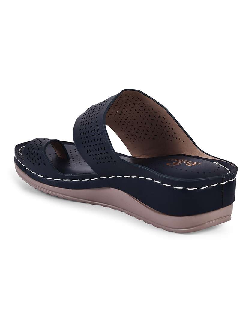 women navy blue cut work sandal - 20508379 -  Standard Image - 3