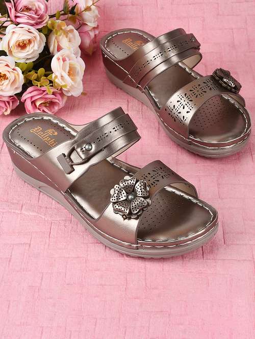 women metallic cut work slip on sandal - 20508392 - Standard Image - 0