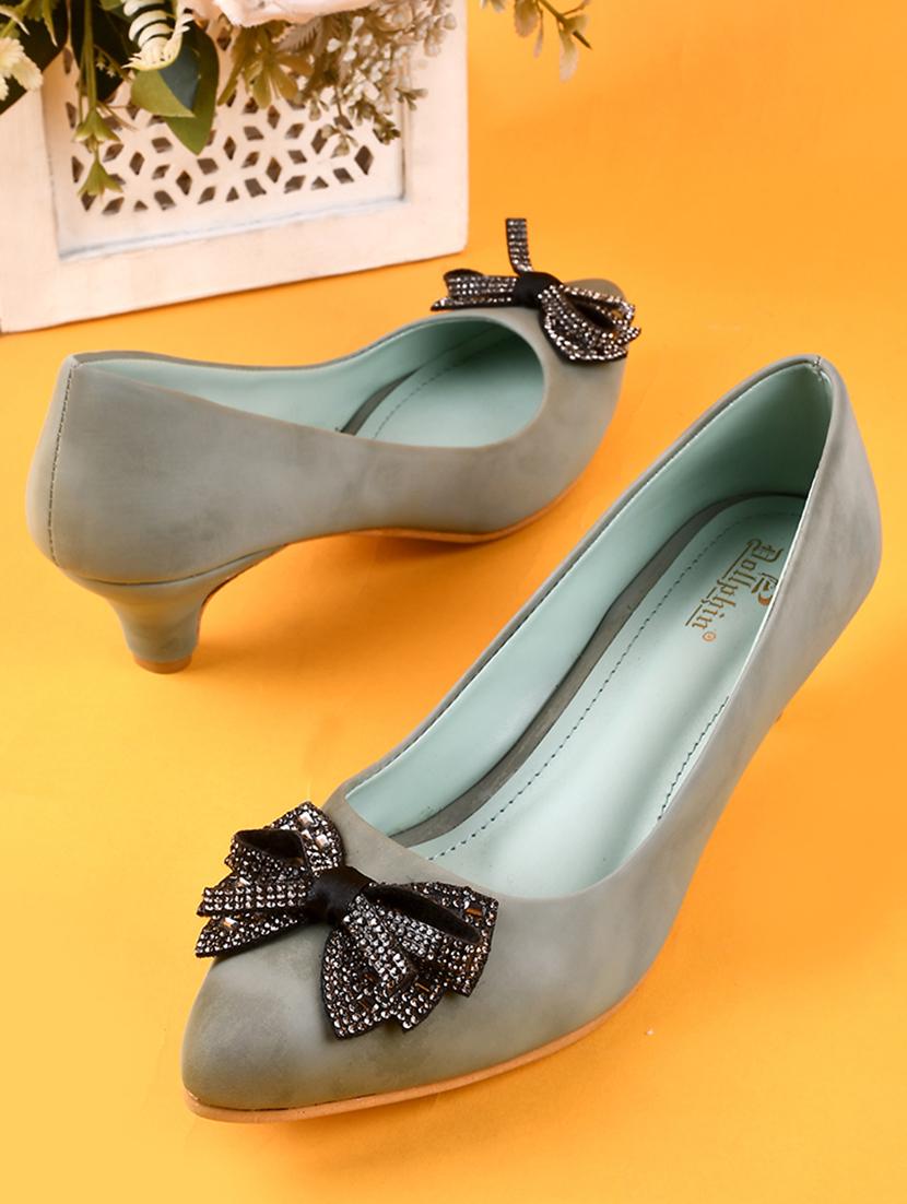 women green embellished kitten heel pumps - 20508402 - Zoom Image - 0