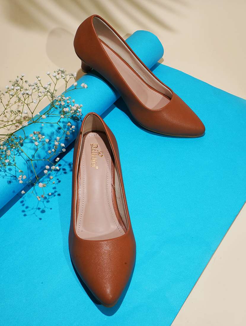 women brown slip on pump