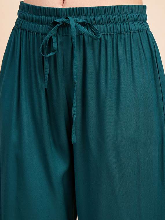 women teal round neck kurta palazzo set with dupatta - 20508711 -  Standard Image - 5