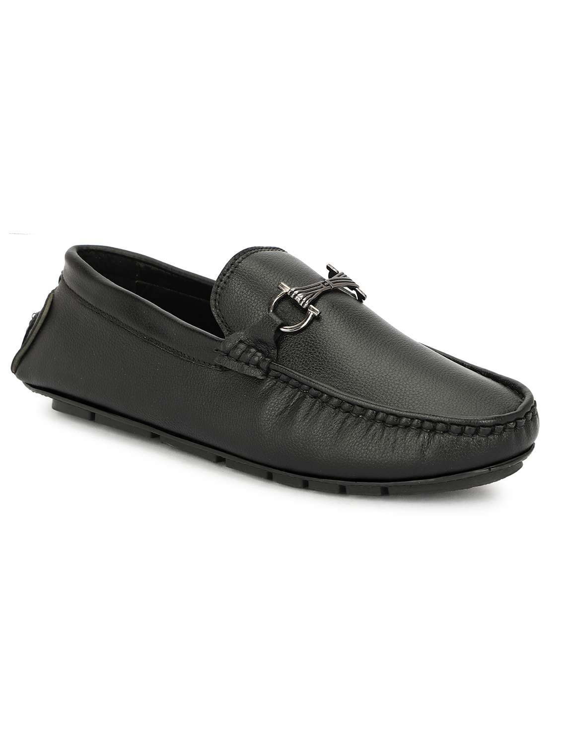 men solid black slip on moccasin - 20508744 -  Zoom Image - 0