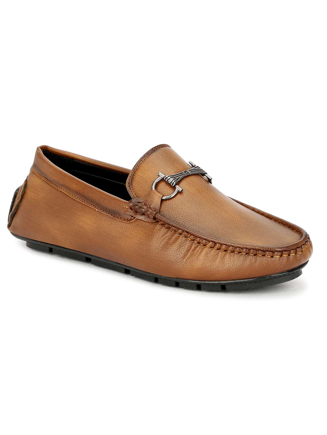 men solid tan slip on moccasin