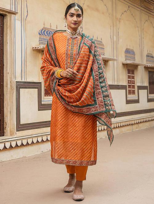 leheriya printed kurta pant set with dupatta - 20508767 - Standard Image - 0