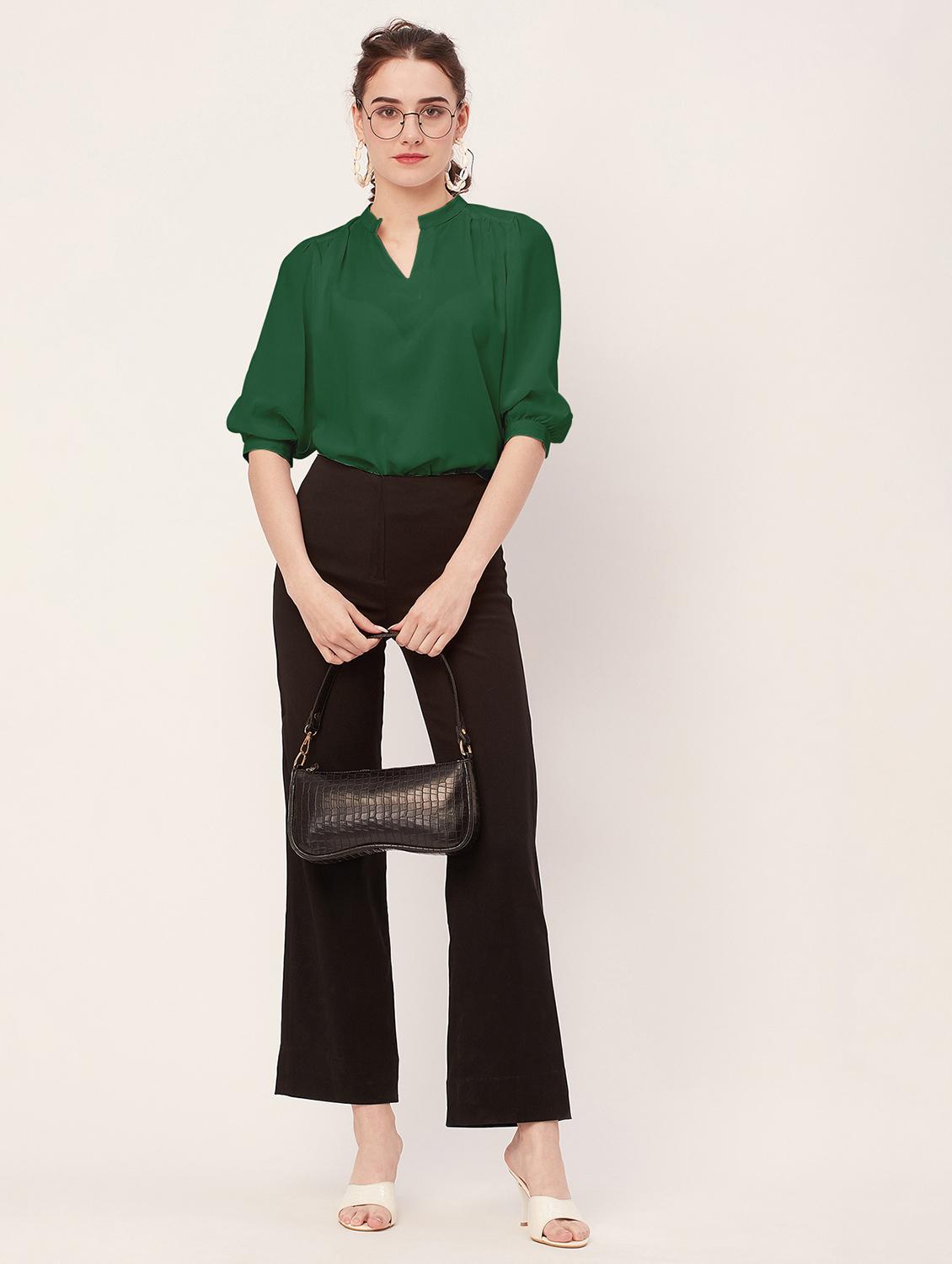 women green poly moss regular top - 20508844 - Standard Image - 3