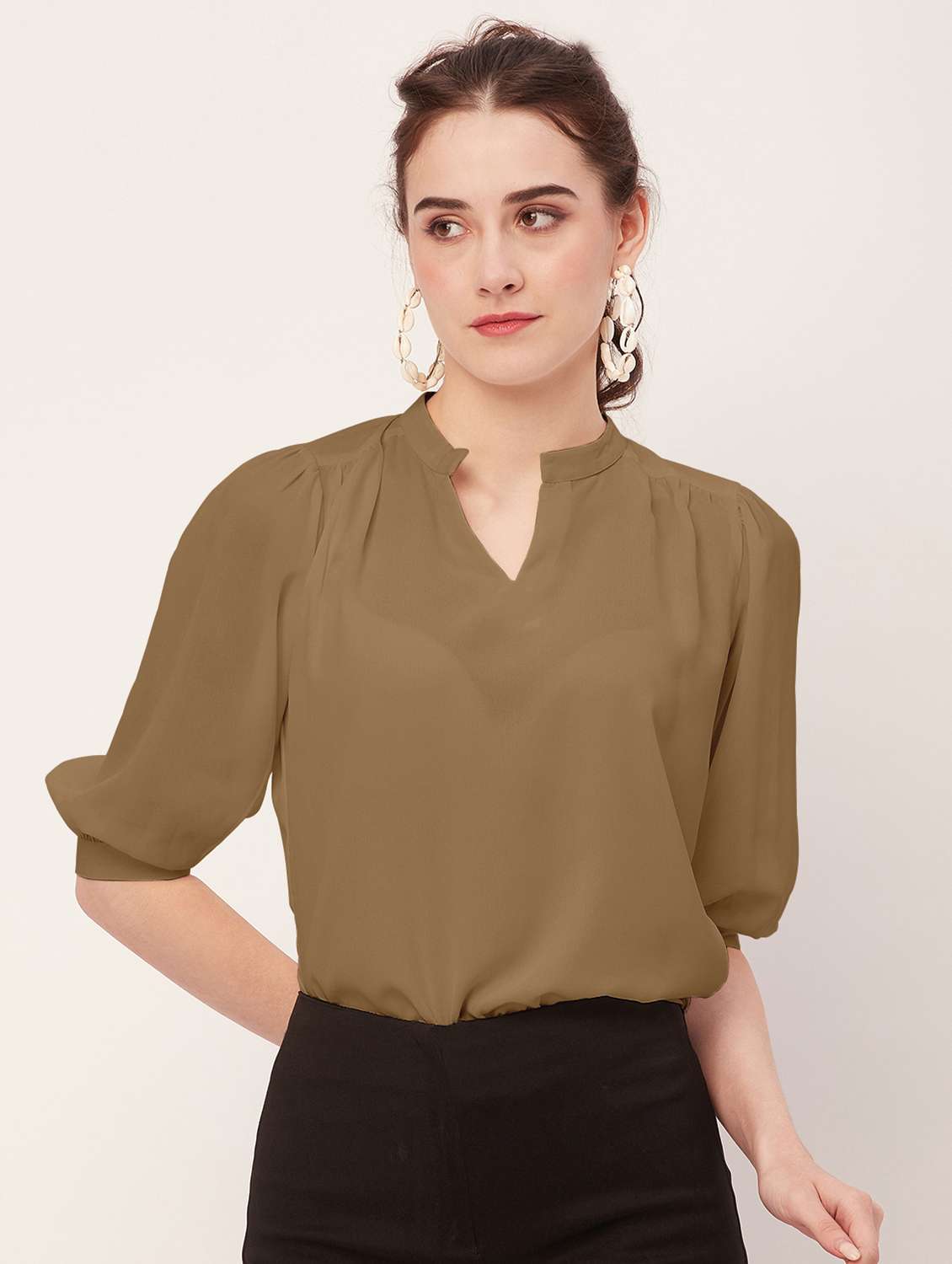 women khaki poly moss regular top - 20508845 -  Zoom Image - 0